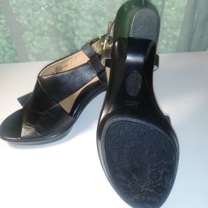NWOT Sofft Open-toe Black Leather Heels: Size 8.5M